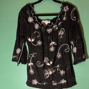 Lauren Michelle Black and White Embellished Blouse